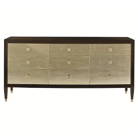 Nine Drawer Dresser with Silver Leaf Drawer Fronts